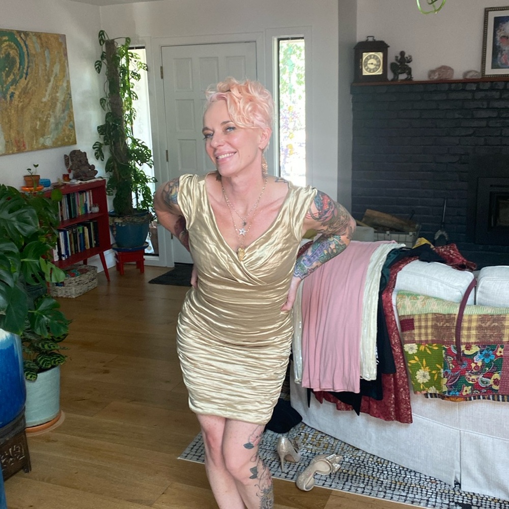 Nicole Miller gold dress